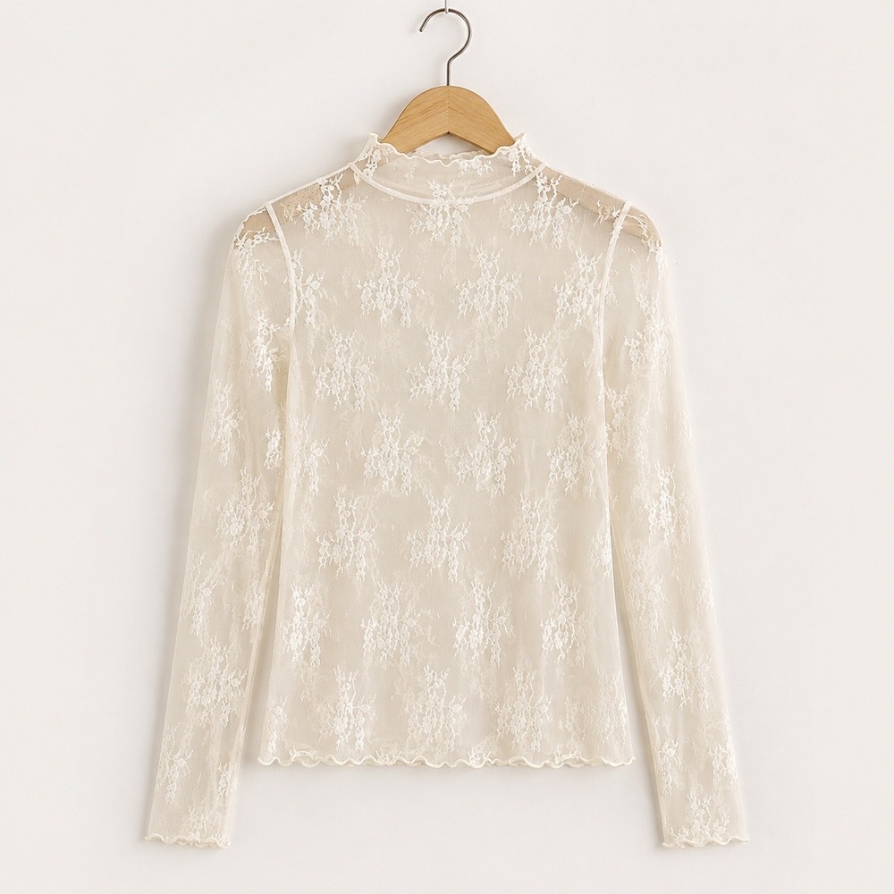 B 197. New Viral Zenana Nude Sheer Lace Long Sleeve Top Layering Blouse